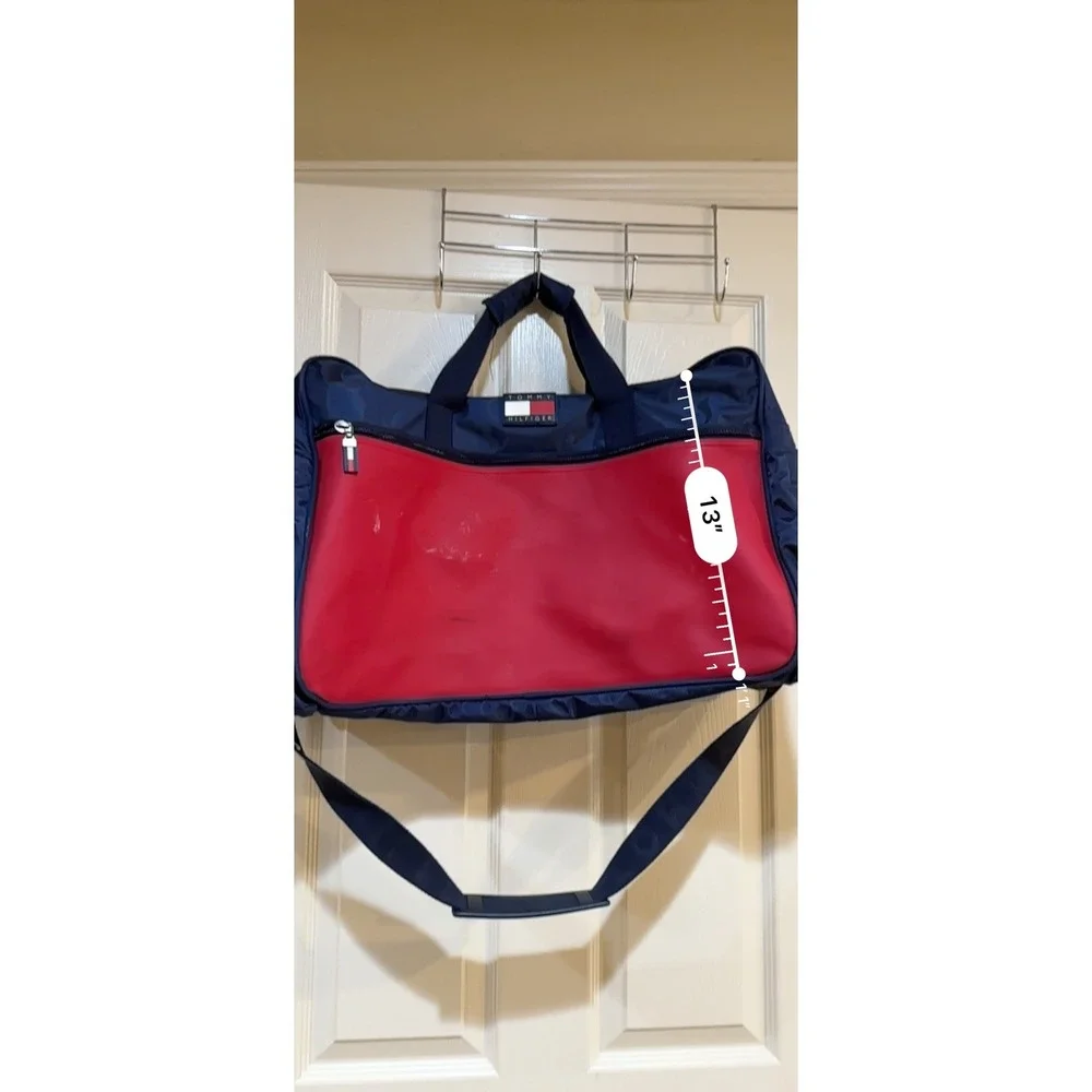 Tommy Hilfiger Vintage Duffle Bag Navy Red Colorblock‎ Travel Gym Bag Strap